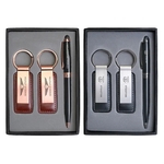 Pen & Black Leatherette/ Metal Keychain Gift Set