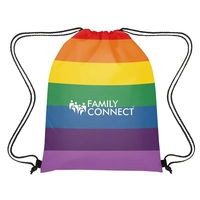 14" x 18" polyester drawstring backpack with rainbow-colored stripes and...