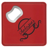 4"x4" Square Red Leatherette Coaster w/ Bottle Opener