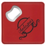 4"x4" Square Red Leatherette Coaster w/ Bottle Opener