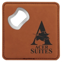 4"x4" Square Rawhide Leatherette Coaster w/ Bottle Opener