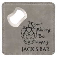 4"x4" Square Gray Leatherette Coaster w/ Bottle Opener