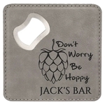 4"x4" Square Gray Leatherette Coaster w/ Bottle Opener