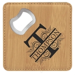 4"x4" Square Bamboo Leatherette Coaster w/ Bottle Opener