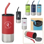 18 Oz. SS Cylinder Shape Tumbler with Plastic Liner & Straw