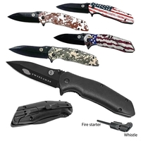 Tactical Pocket Knife with Fire Starter & Emergency Whistle