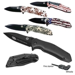 Tactical Pocket Knife with Fire Starter & Emergency Whistle