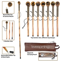 55" 3-Section Wooden Hiking Stick with Rope Wrap Handle & Ca