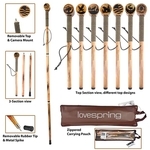 55" 3-Section Wooden Hiking Stick with Rope Wrap Handle & Ca