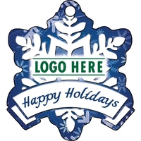 1/4" recycled wooden Christmas ornament. Snowflake with Banner... from ASI...