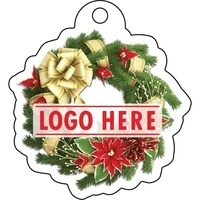 1/4" recycled wooden Christmas ornament. Wreath with Poinsettia... from ASI...