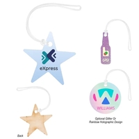 5" wooden bag tag with PVC strap and full color edge-to-edge... from ASI...