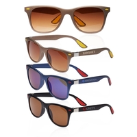 Adult-sized sunglasses with UV400 protection, metal accents, and matte finish...