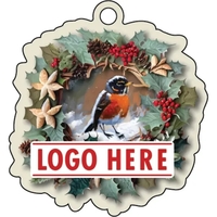 1/4" recycled wooden Christmas ornament. Wreath with Bird... from ASI 72521...
