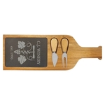 17 1/2" x 6" Acacia Wood/Slate Serving Board with Two Tools