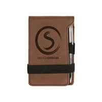 Dark Brown Leatherette Mini Notepad with Pen