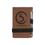 Dark Brown Leatherette Mini Notepad with Pen