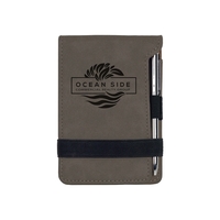 Gray Leatherette Mini Notepad with Pen