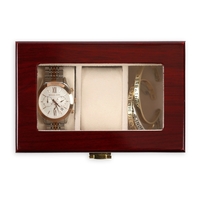 3-slot Wood Watch Case with natural cherry wood-grain