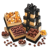 Elegant gift tower with sweet, salty, and creamy treats-tied with your......