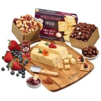 Wisconsin cheese & gourmet treats on a bamboo board-firebranded with your......