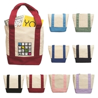 12oz canvas mini tote inspired by grocery carryalls. Contrast handles and......