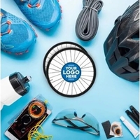 Cycling-themed custom 4" round drink coaster. Full-color printing with free...