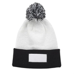 Dual Tone Patch Pompom Beanie