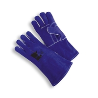 Split grain, blue welders glove, heat resistant kevlar, screen printed,...