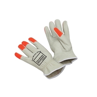 Cow grain, leather trucker's glove, safety orange finger tips, keystone...
