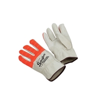 Cow grain, leather trucker's glove, safety orange fingers, keystone thumb,...