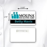 Laminated rectangular name badge with a pin fastener.... from ASI 59080 Halls...