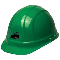 Green hard hat, six point ratchet suspension