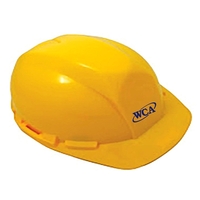 Yellow hard hat, six point pin lock suspension. Full color digital... from...