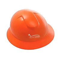 Orange hard hat, six point ratchet suspension. Full color digital label.......