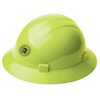 Hi-viz lime, full brim hard hat, four point ratchet suspension. 1... from ASI...