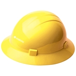 Yellow hard hat, four point ratchet suspension