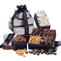 Silver and navy tower filled with chocolates and nuts... from ASI 68680 Maple...