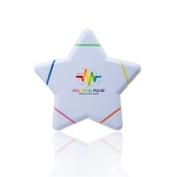 Star shaped highlighter in solid white with five different colored tips:......