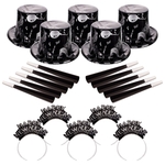Ebony and Silver New Year's Eve Party Kit for 50