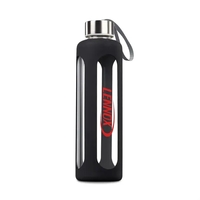 Single wall glass water bottle with protective silicone sleeve... from ASI...