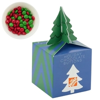 Cube-shaped box with a tree topper filled with chocolate buttons... from ASI...