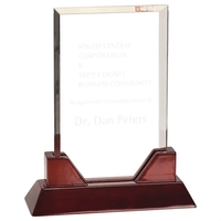 8 3/4" Rectangle Prestige Acrylic Award w/ Rosewood Base