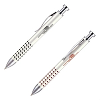 Solid brass click-action pen with a pearl silver finish barrel, rubber......
