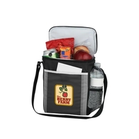 Cooler bag with double zippered closure and adjustable shoulder strap.......