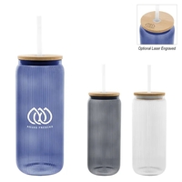 20 oz. ribbed borosilicate glass can with bamboo lid and 9"... from ASI 61125...