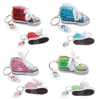 Key tag with gym shoe covered with shiny color-coordinated rhinestones.......