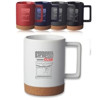 15 oz. ceramic mugs with cork base and square handle design.... from ASI...
