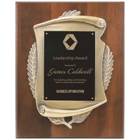 12" x 15" walnut and brass display plaque with scroll and... from ASI 74601...