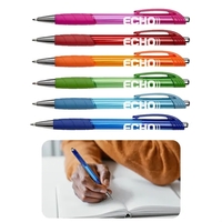 Colorful pen with translucent body. Plunger style with rubber grip.... from...